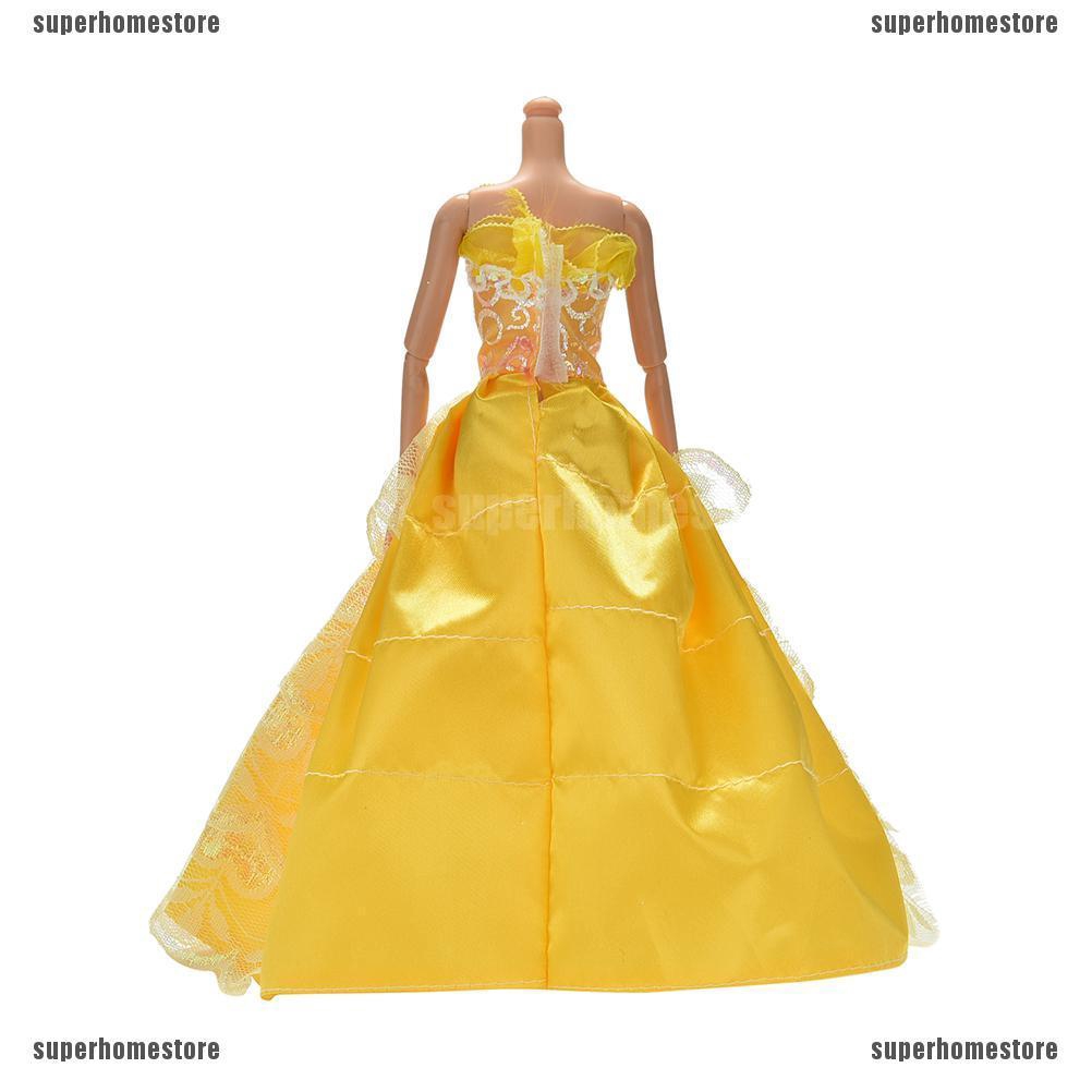 1 Đầm Cưới 4 Lớp Phối Ren Màu Vàng Cho Búp Bê 11 "
