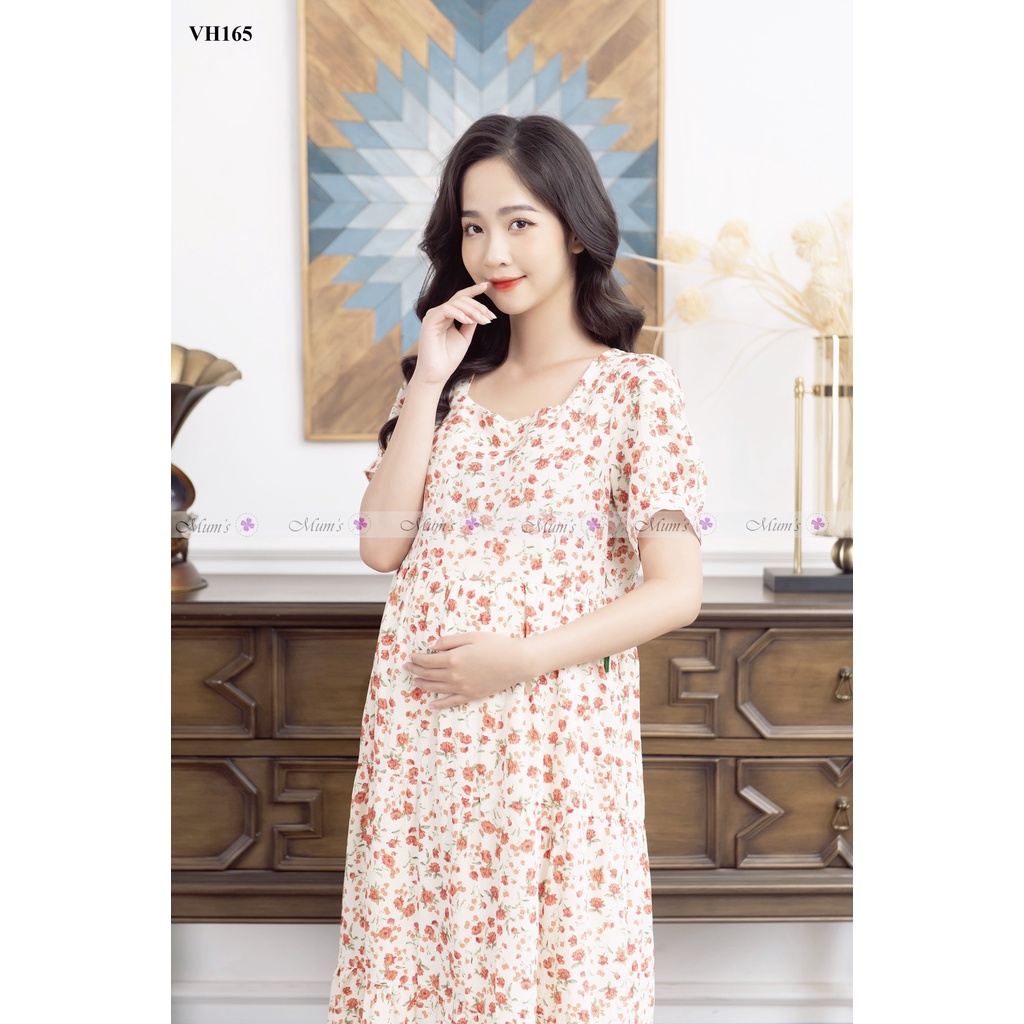 ĐẦM BẦU DÁNG DÀI  FREESHIP  Váy bầu xinh dáng dài mùa hè tăm da ba tầng cổ vuông