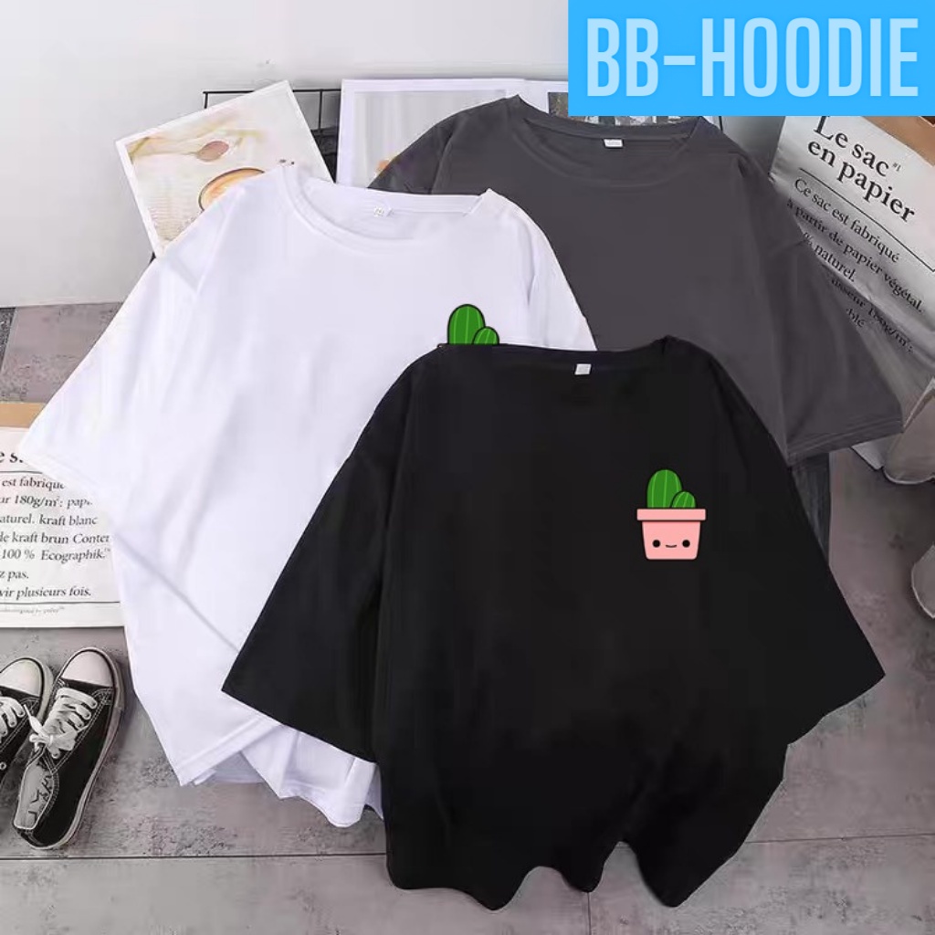 ÁO THUN TAY LỠ UNISEX IN CHẬU CÂY XƯƠNG RỒNG HAI MÀU ĐEN VÀ TRẮNG