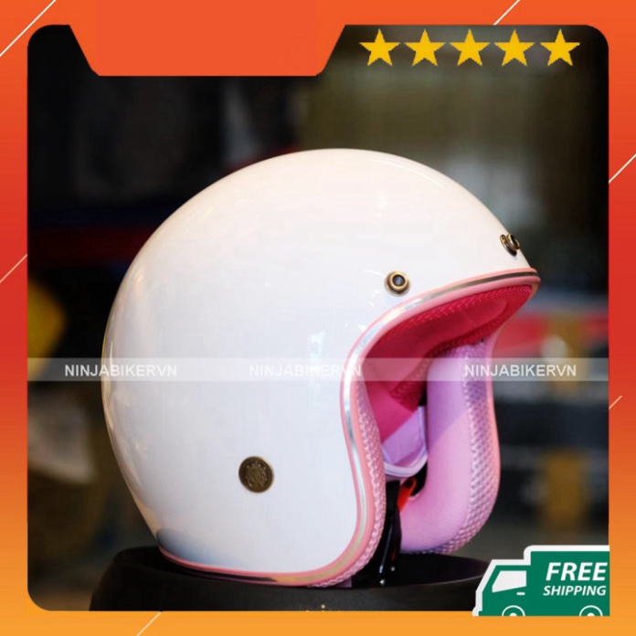 Nón Bảo Hiểm 3/4 Trắng Lót Hồng Chính Hãng Siêu Xinh - FREESHIP