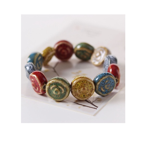 Vòng tay gốm Vintage hoa hồng hạt dẹt hàng xuất Nhật VGOM13