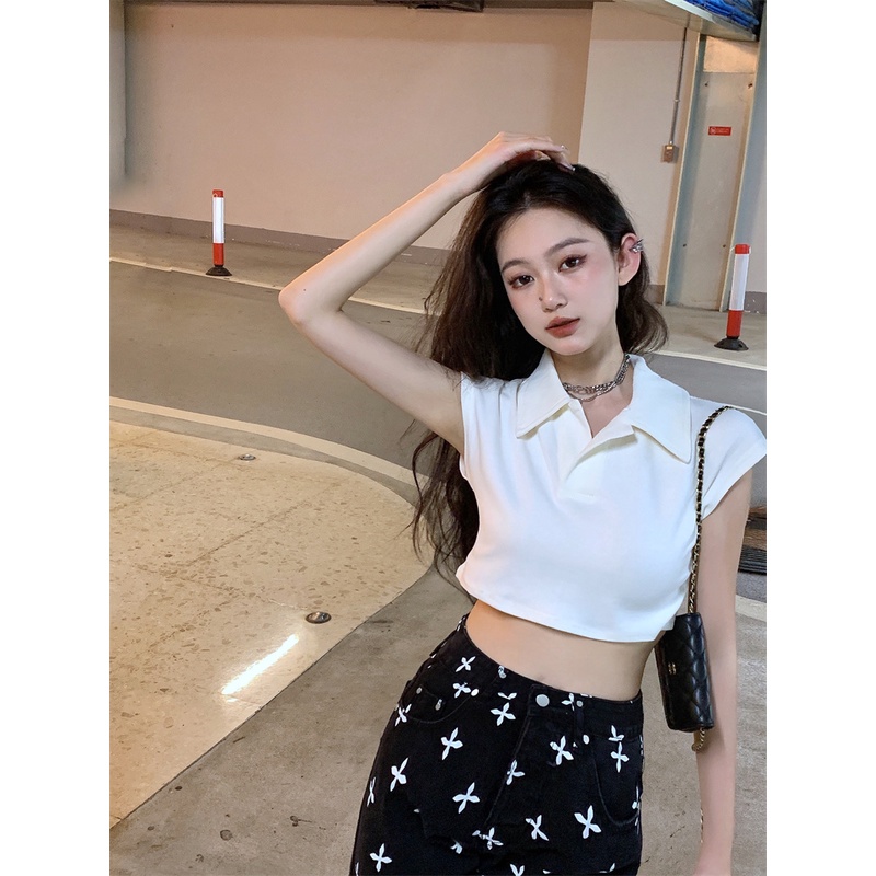 QKOOLE  Áo Thun Croptop Nữ Tay Ngắn Màu Trơn Phong Cách Hàn Quốc