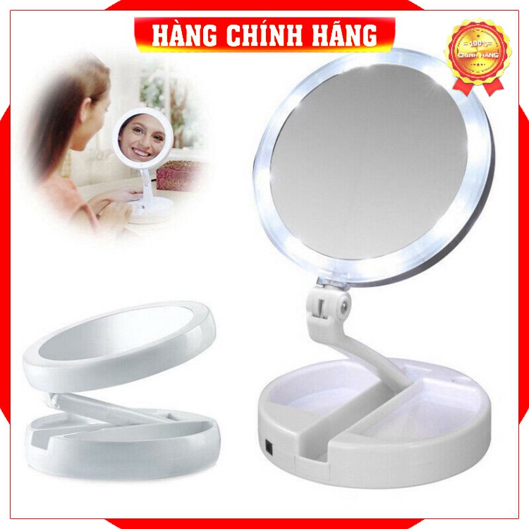 [Hàng loại 1] Gương trang điểm để bàn phấn có đèn led sạc 2 mặt xoay 360 độ mini gấp gọn