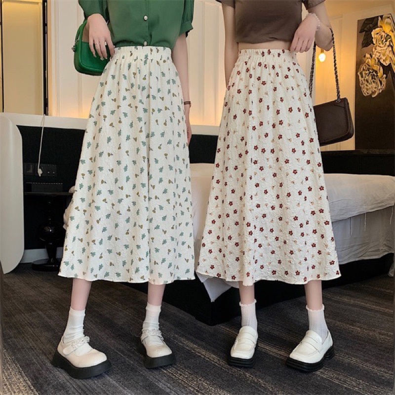 Chân Váy hoa nhí vải dập in hoa mới siêu xinh CV6915 Ulzzang style Hàng Quảng Châu