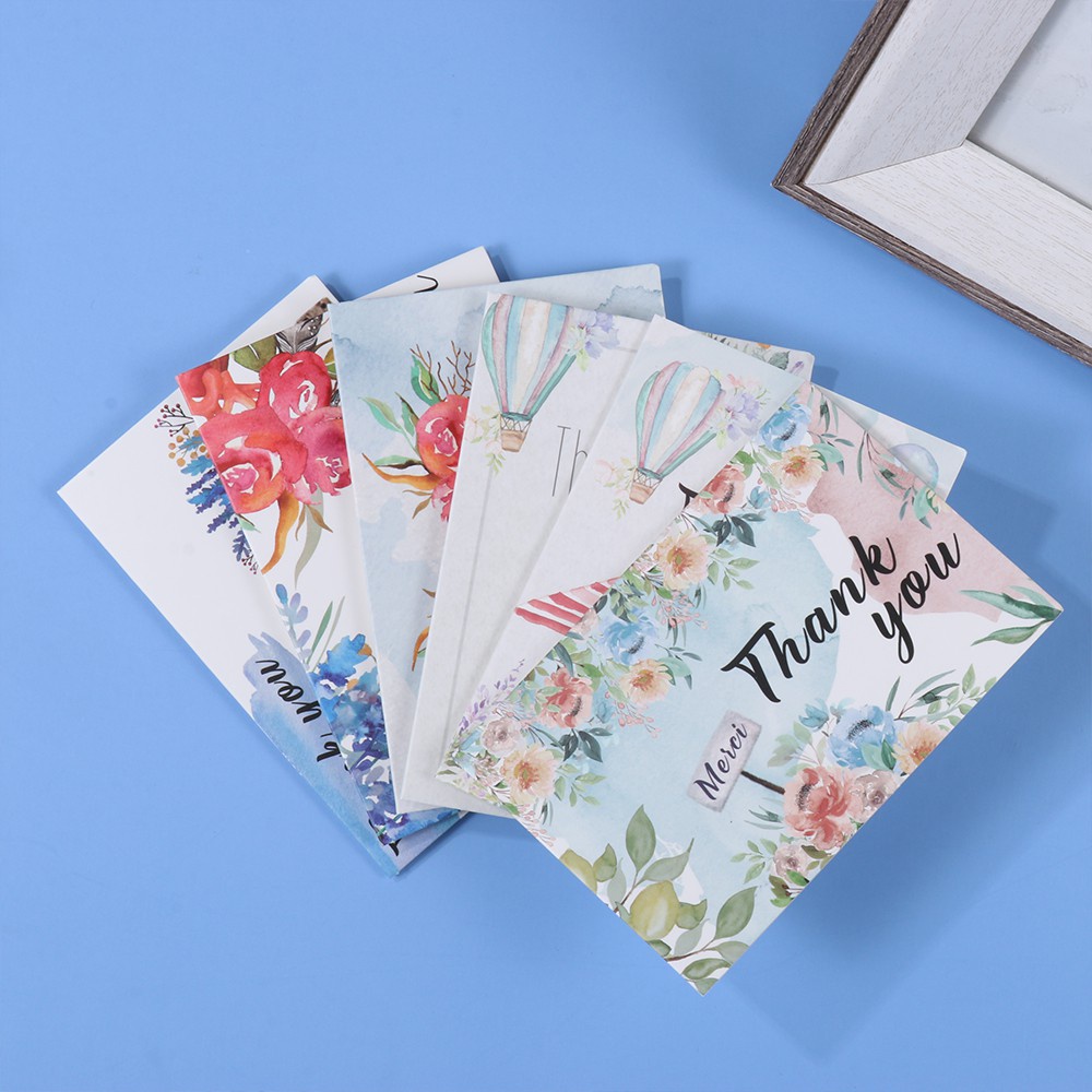 WATTLE 6Pcs/Pack 4x6inch &quot;Thank You&quot; Cards Party Cardstock Appreciate Cards Flower thank you letter Package Inserts Packet Online Retail Shopping Gift Greeting Postcard Navy Blue Watercolor Express Appreciate