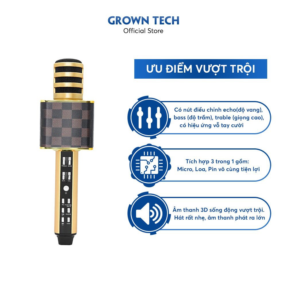 [Mã ELHACE giảm 4% đơn 300K] Micro karaoke bluetooth GROWNTECH- SD 18 hỗ trợ ghi âm,đổi giọng, nâng tông, live streams