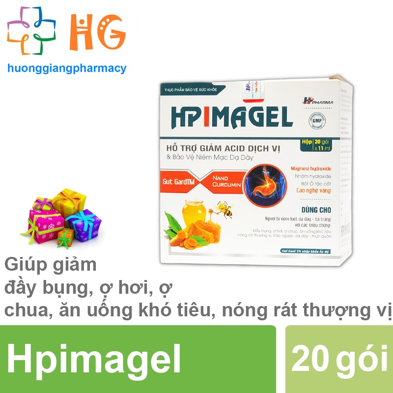 Dạ dầy Hpimagel Nano curcumin Giảm acid dịch vị Viêm loét dạ dày Tá tràng Trào ngược đầy bụng ăn khó tiêu Hộp 20 gói