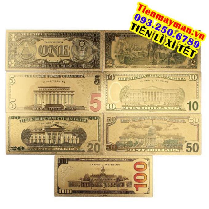 [HÀNG XỊN] Combo 7 Tờ Tiền Đô La (USD) Kỉ Niệm Plastic Mạ Vàng Óng Ánh Siêu Đẹp Tặng Kèm Bao Lì Xì