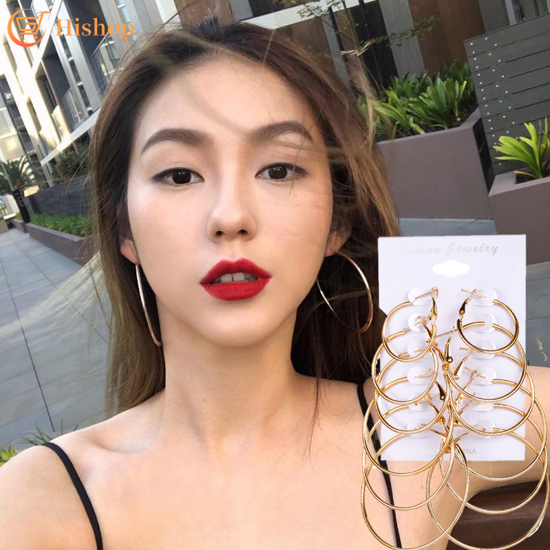 Set 6 đôi khuyên tai đơn giản thời trang kích thước khác nhau tùy chọn màu sắc