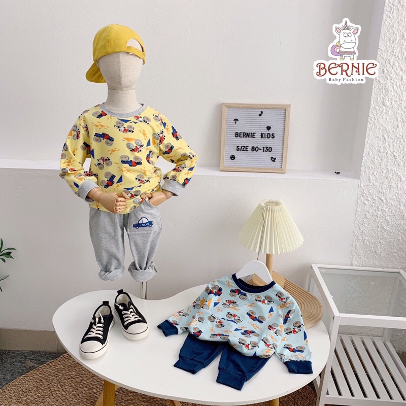 Bộ bé trai dài tay hình ô tô chất cotton cao cấp dày dặn Bernie từ 8-22kg