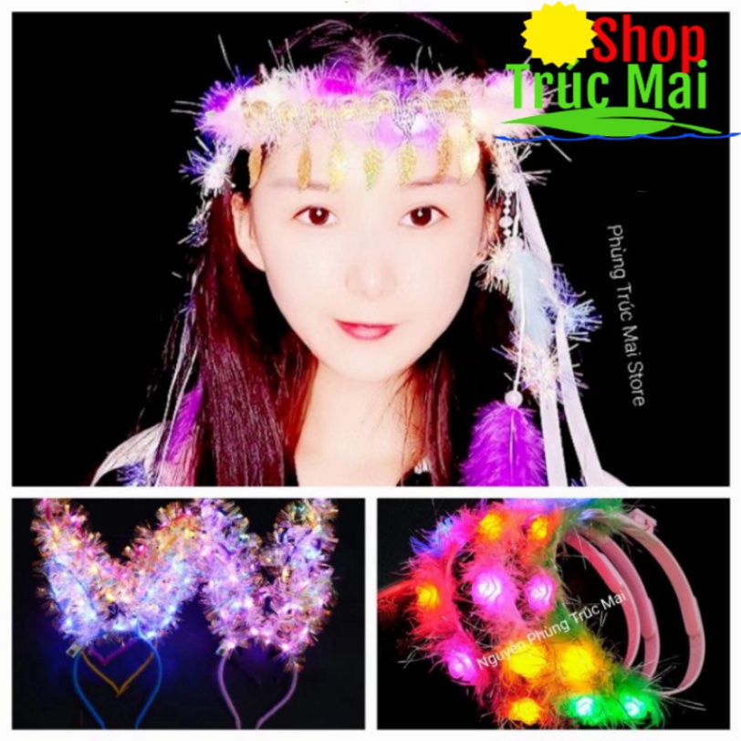 Bờm tóc cute đội đầu cho bé yêu xinh đẹp, có led chiếu sáng - Linh phụ kiện tóc tết trung thu noel và tham gia liên hoan