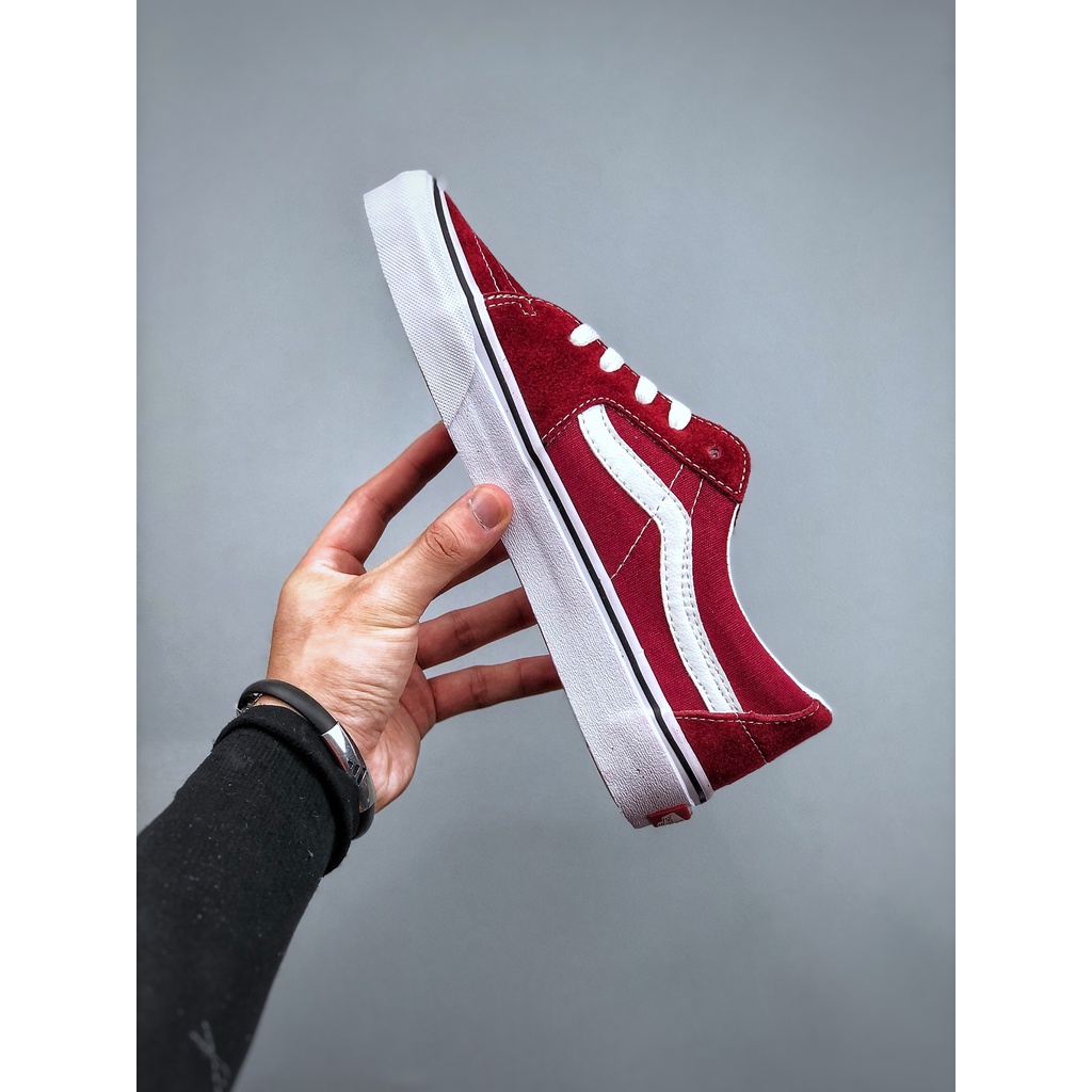 Giày Trượt Patin VANS Sk8-Low Vải Bố Cổ Thấp Màu Đỏ Cho Nam Và Nữ