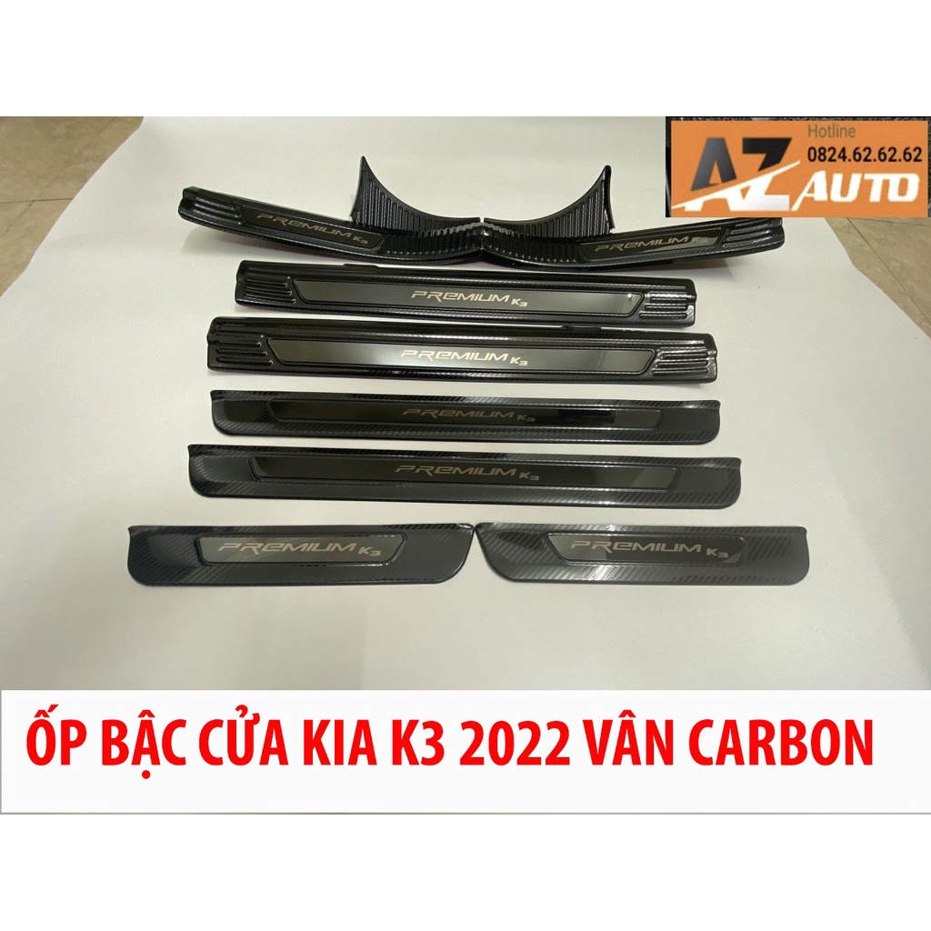 Ốp bậc cửa, Nẹp bước chân Kia K3 2021-2022 – VÂN CARBON (hàng cao cấp) tặng keo trợ dính