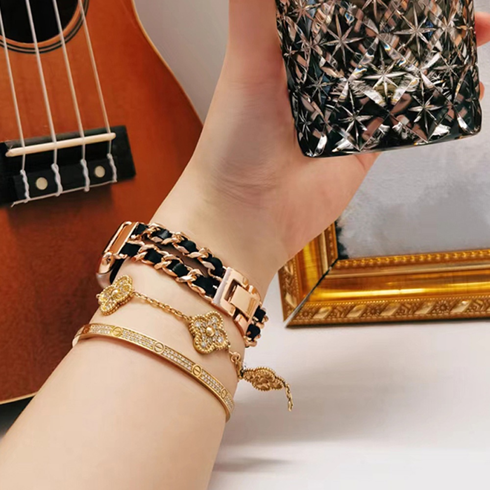 Dây Đeo Thay Thế Chất Liệu Da Và Thép Không Gỉ Sang Trọng Cho Huawei Band 8 7 6 / Honor Band 6
