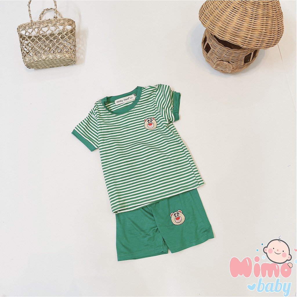 Bộ cộc tay Minky kẻ thêu hình cho bé (8-18kg)