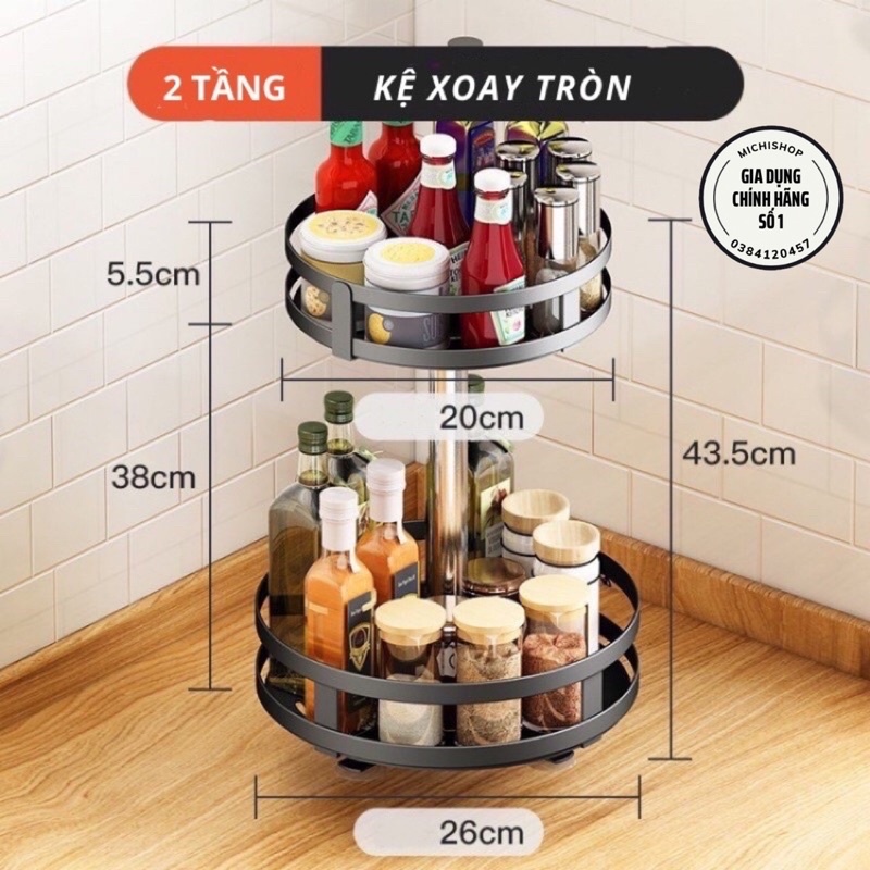 Kệ Đựng Gia Vị 2,3 Tầng Xoay Tĩnh Điện Để Đồ Nhà Bếp Đa Năng Kiểu Tròn - Giá Đựng Gia Vị Nhà Bếp Thông Minh Xoay 360 Độ