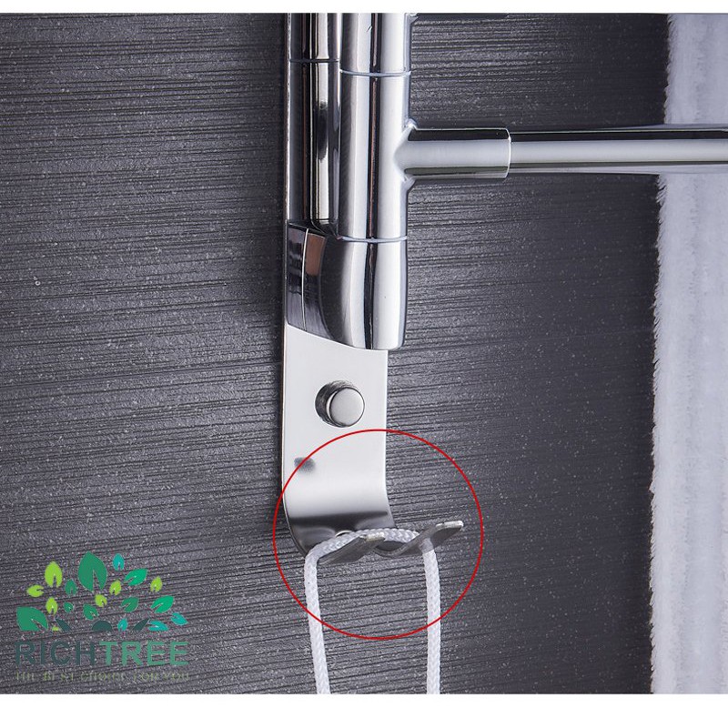Giá treo khăn nhà tắm RICHTRE thanh di chuyển 180 độ, chất liệu inox 304 dính keo hoặc bắn vít siêu chắc có móc treo đồ