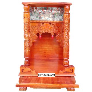 Bàn thờ thần tài ông địa gỗ xoan ngang 42cm quỳ trụ hộp đèn