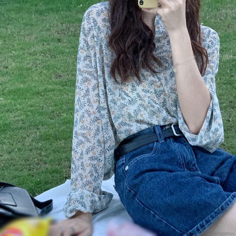 Áo Sơ Mi Voan Tay Dài Hoạ Tiết Hoa Cho Nữ