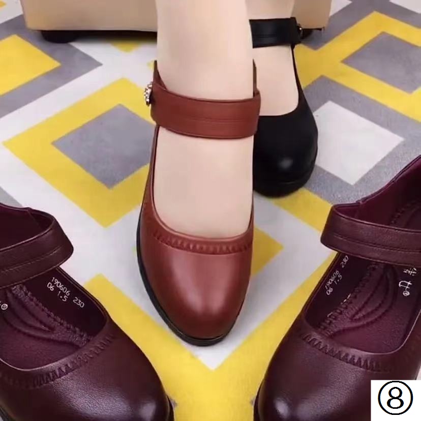 Giày Cao Gót Da Mềm Thời Trang Mùa Xuân 2021 Cho Phụ Nữ Trung Niên