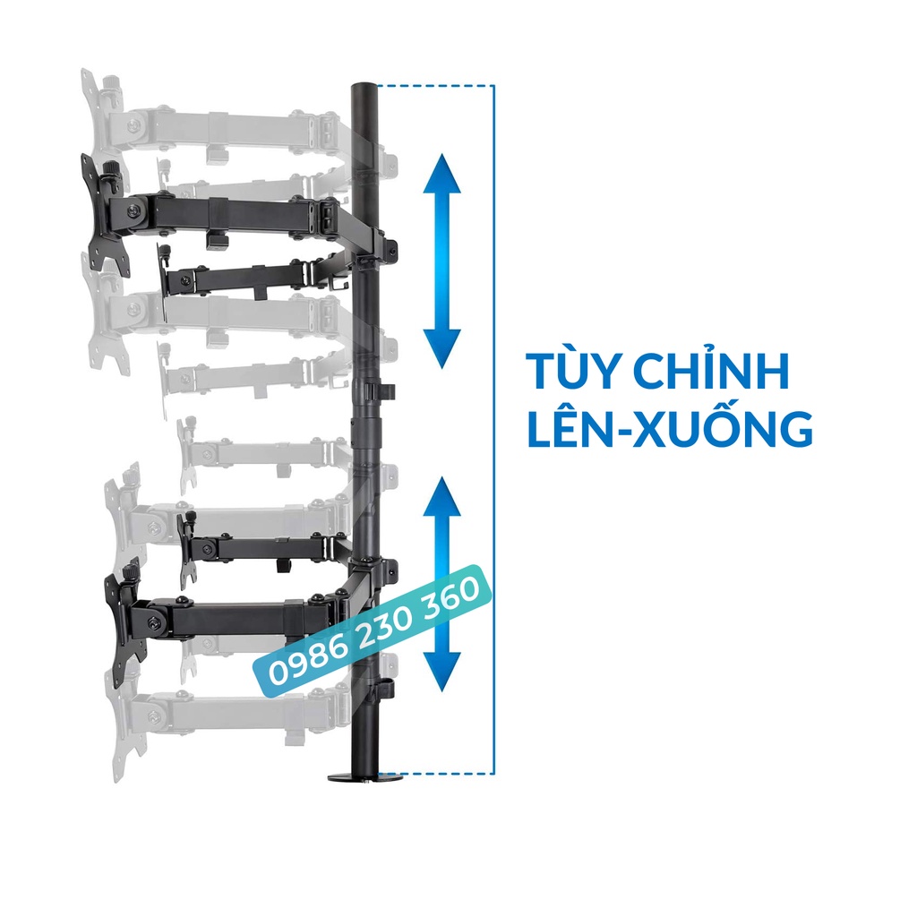 M054 | Giá Treo Màn Hình - Giá Treo 4 Màn Hình Máy Tính 17 - 27 Inch Xoay 360 Độ - Tải Trọng 8Kg 1Tay - Lắp Đặt Kẹp Bàn