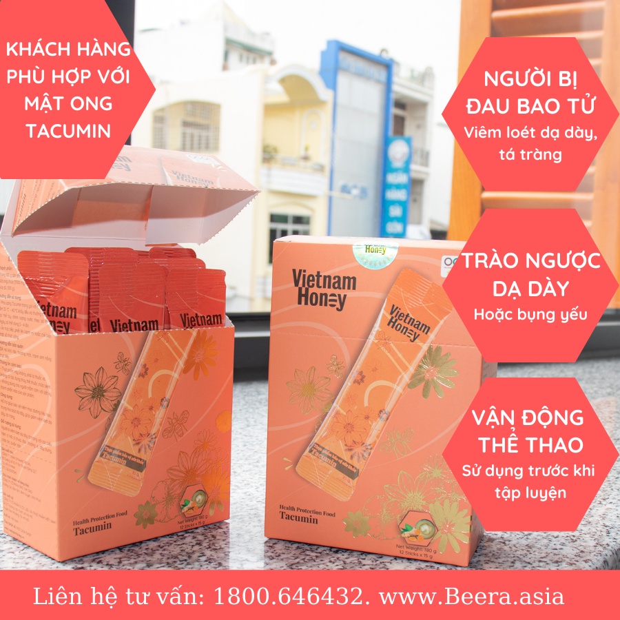 Combo 4 hộp mật ong nghệ sữa chúa Tacumin Vietnam Honey (15g x12 gói / Hộp)