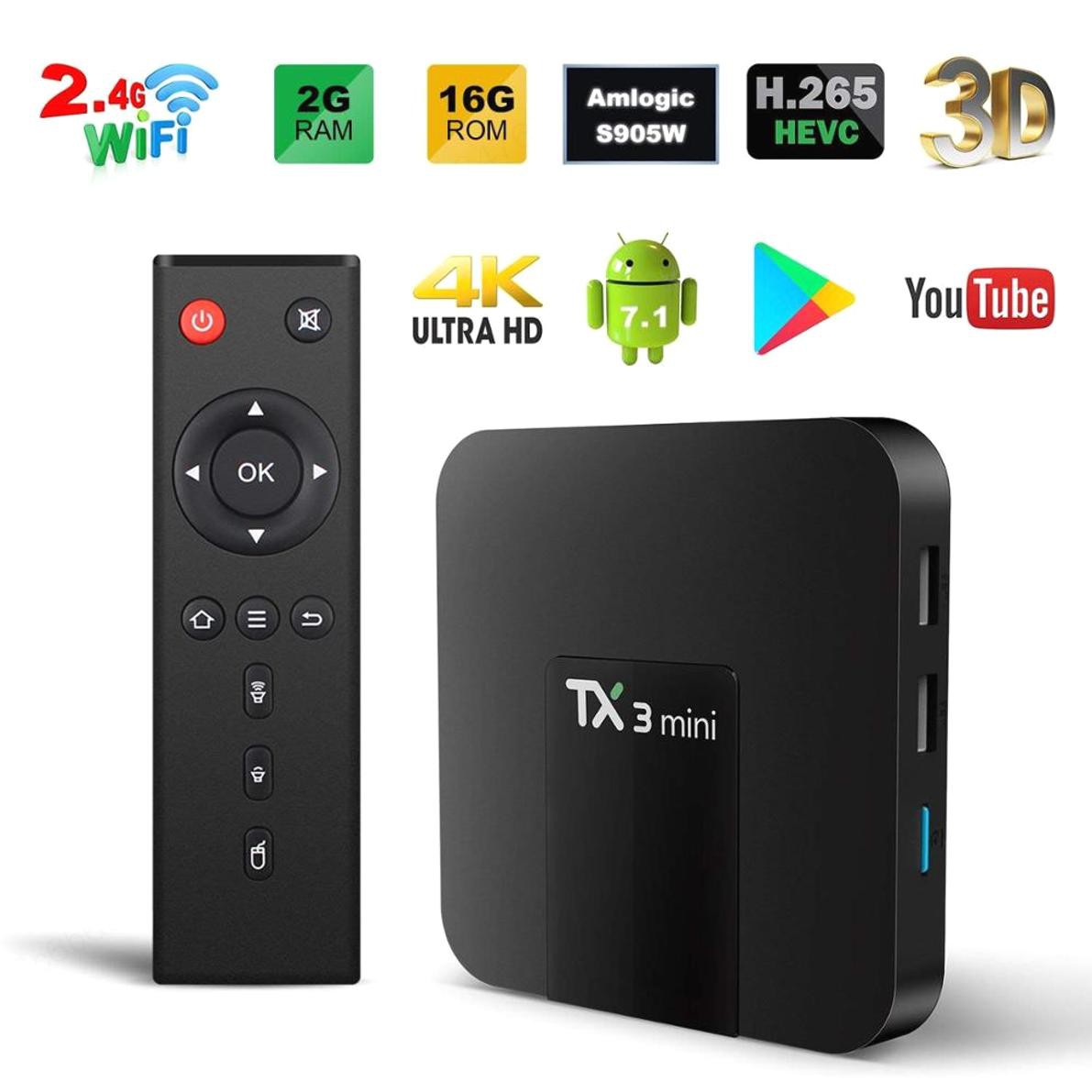 Đầu Tv Box Tx3 Mini 4k Android 6.0 Amlogic S905X Lõi Tứ Ram 1gb Emmc 8gb Và Phụ Kiện