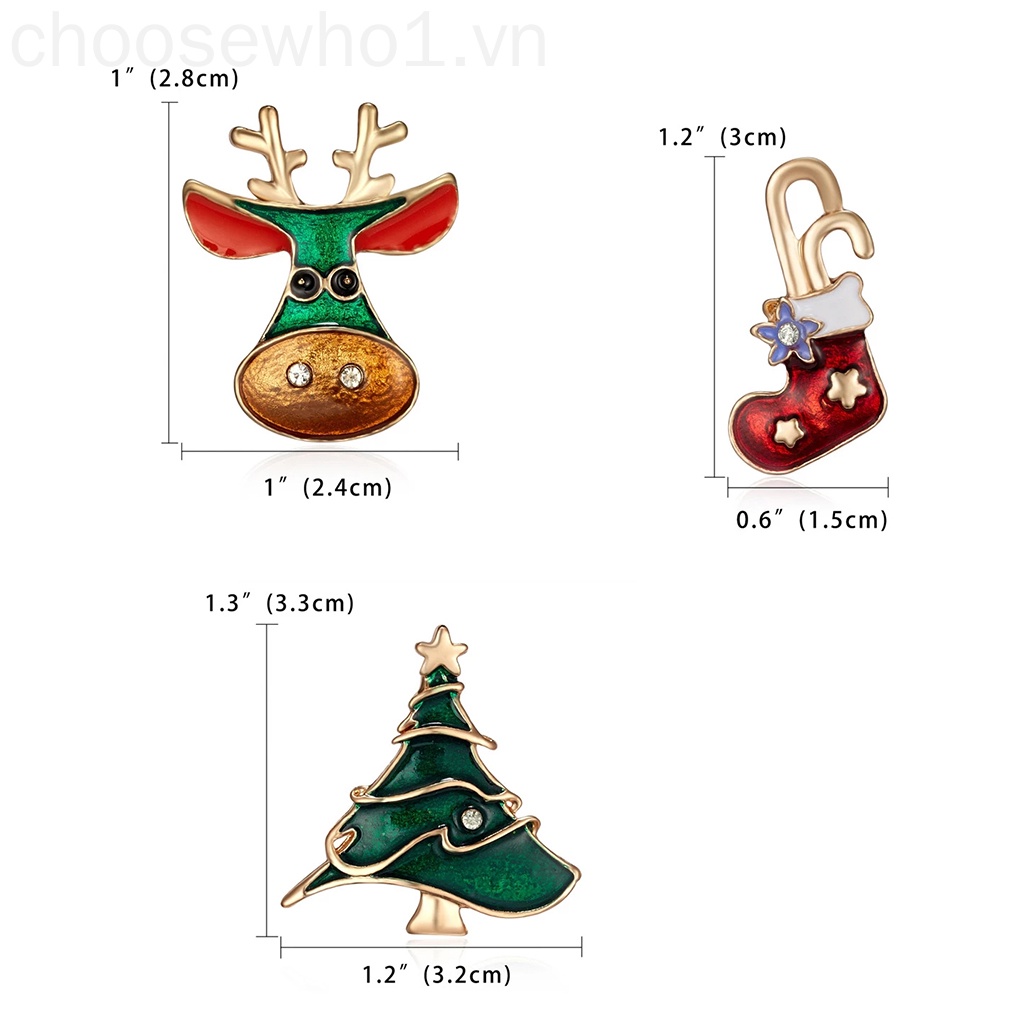 Set 3 ghim cài áo hình giáng sinh đính đá thời trang cho nữ