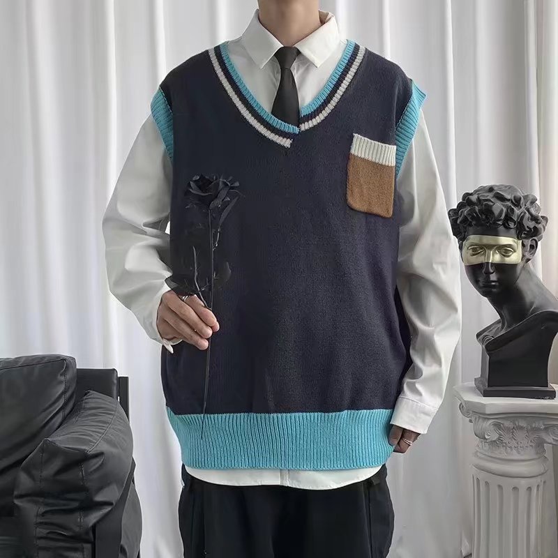 Áo Sweater Dệt Kim Cổ Chữ V Dáng Rộng Màu Sắc Phù Hợp Mùa Xuân Thu Phong