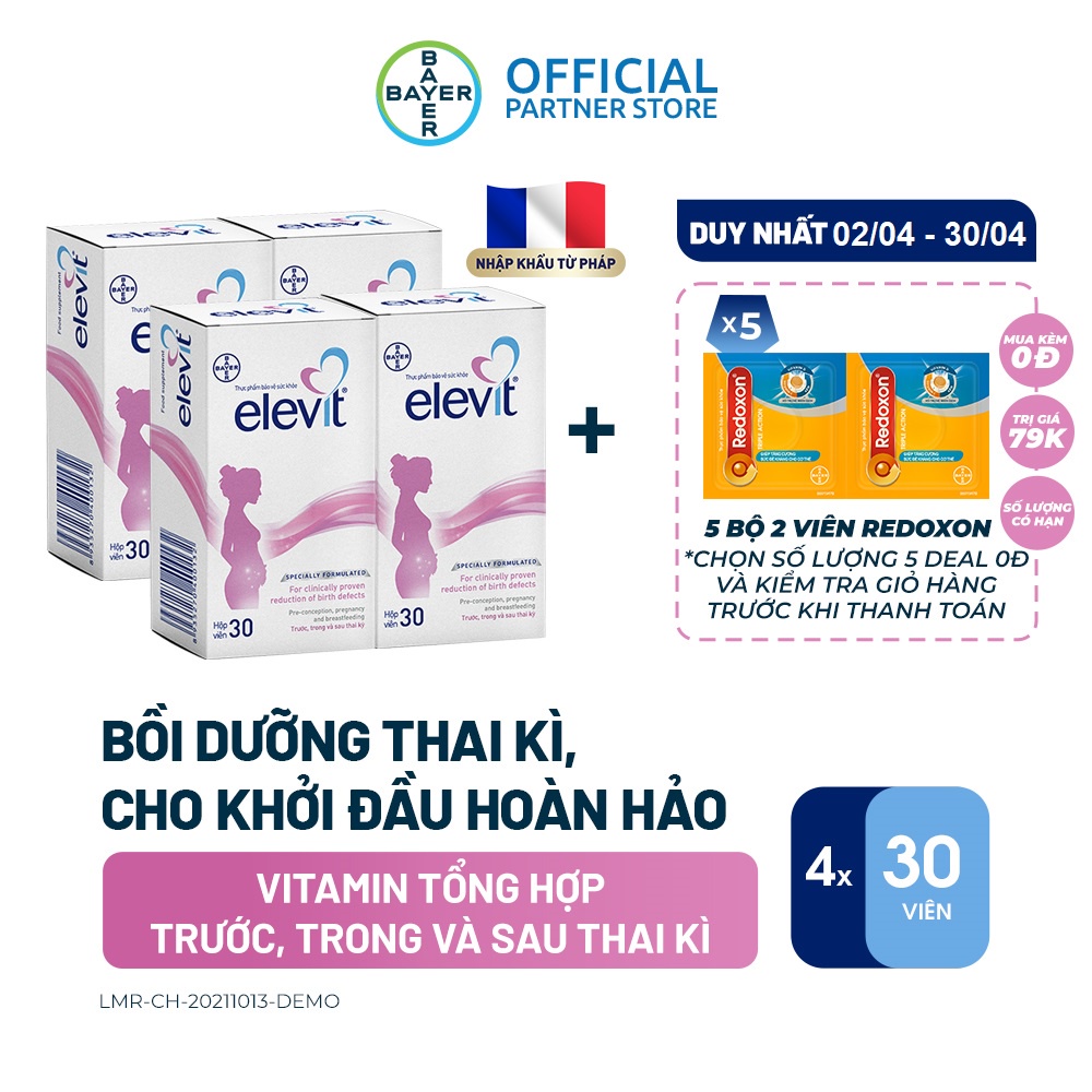 Bộ 4 Hộp Vitamin Bầu Tổng Hợp Elevit Cho Phụ Nữ Trước, Trong và Sau Thai Kỳ (30 Viên/ Hộp)