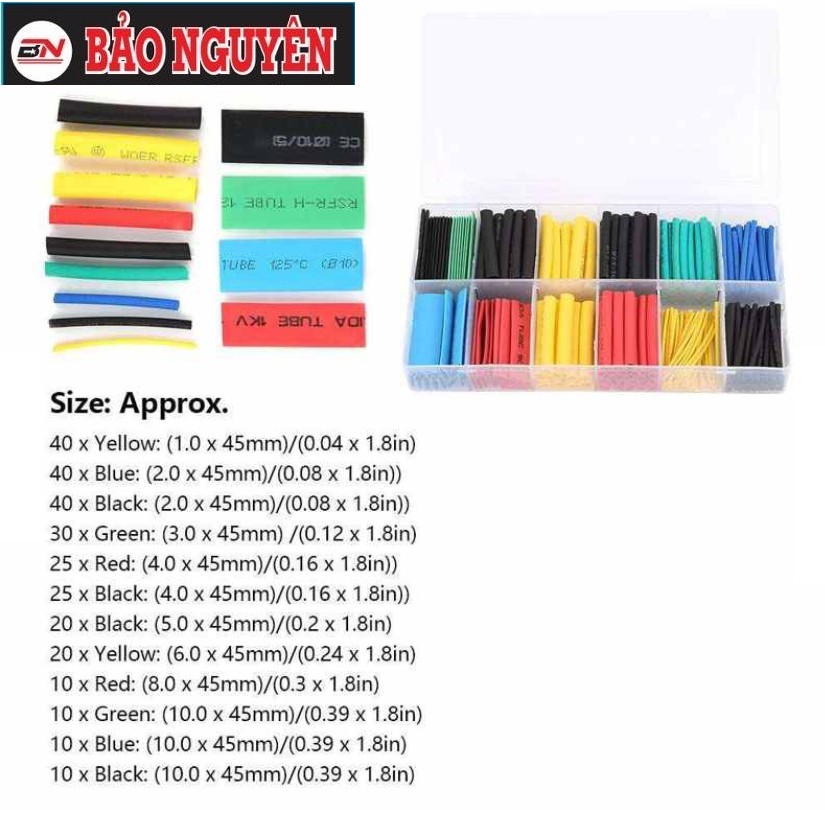 Hộp 530 ống bọc co nhiệt dành cho mối nối dây điện. BN.
