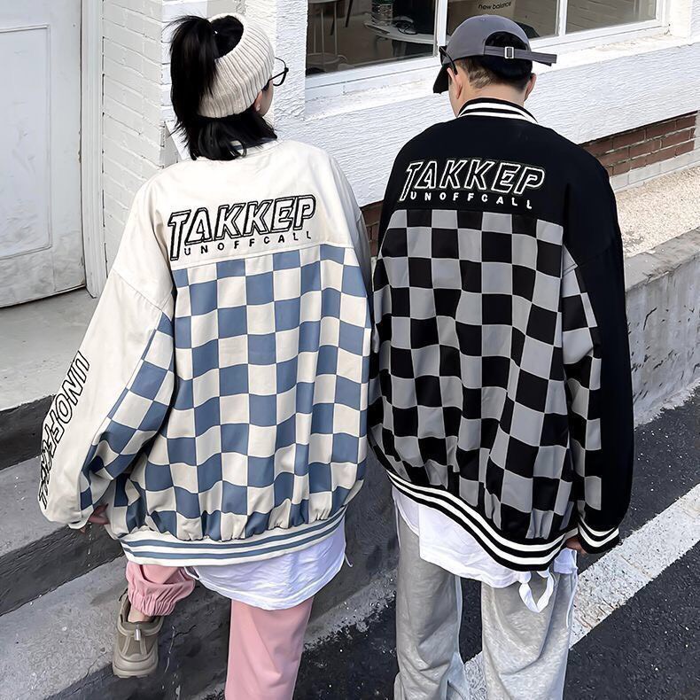 Áo khoác unisex hình bàn cờ lưng Takkep_Áo khoác nam nữ tay bồng basic, cá tính, hottrend
