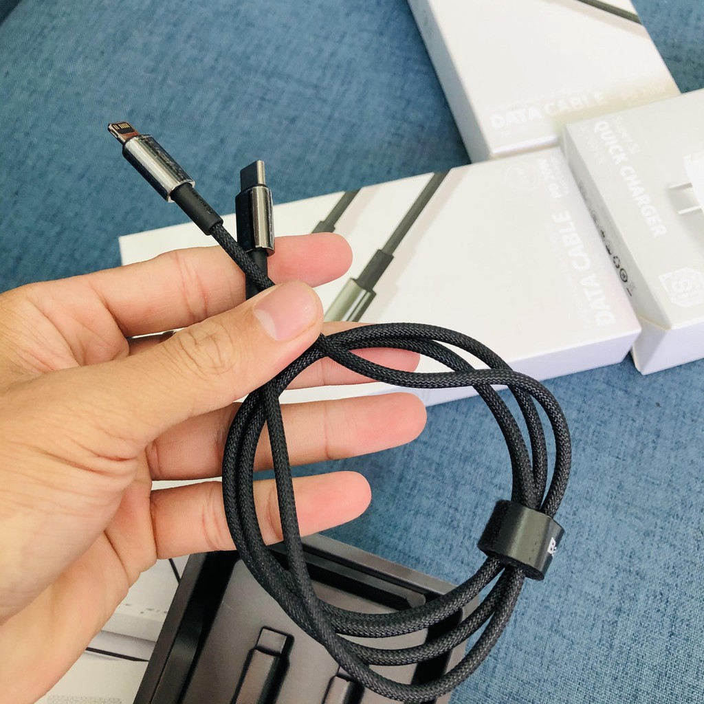 Bộ Sạc Nhanh Iphone 20W, Củ Sạc Nhanh Baseus, Cáp Sạc USB C To Lightning Bọc Dù Cho Iphone 11promax, 12, 12 Promax