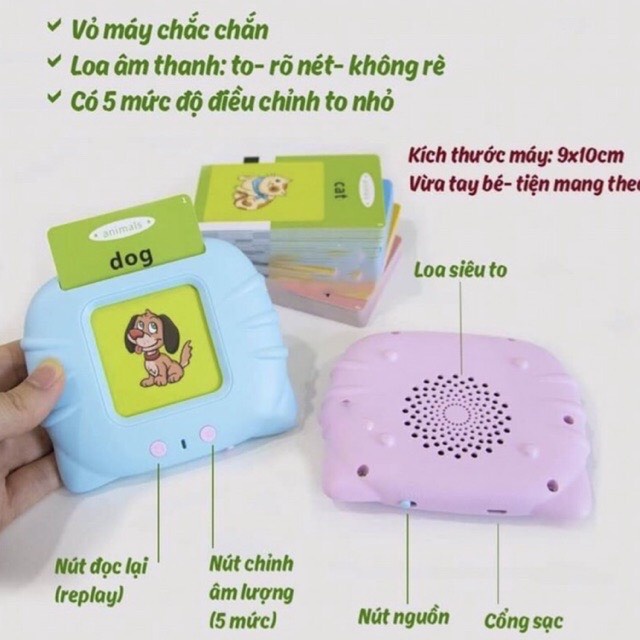 [510 từ vựng] Máy đọc thẻ từ vựng Tiếng Anh tiếng Việt flashcard 255 thẻ 510 từ vựng tặng kèm dây sạc pin - Smart Baby