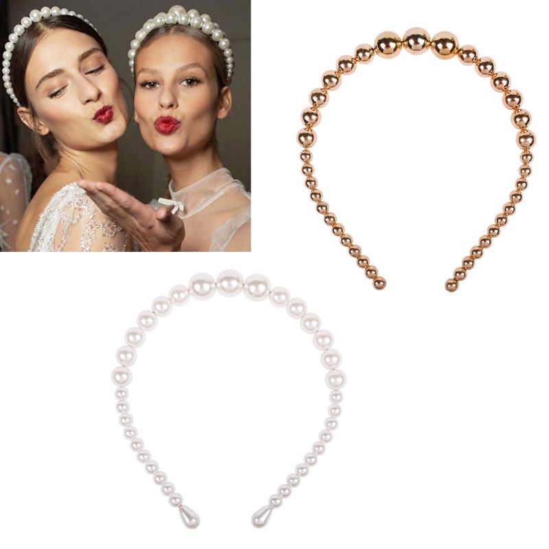 Băng Đô Cài Tóc Đính Hạt Ngọc Trai Giả Lấp Lánh Phong Cách Châu Âu Cổ Điển Dành Cho Cô D