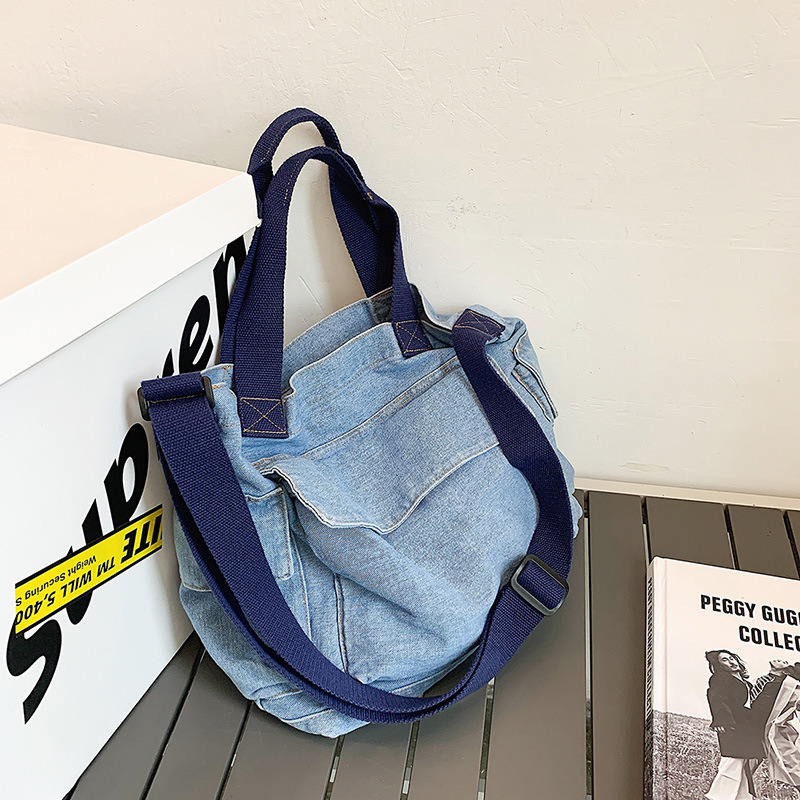 [new] Zipper Dark Bag Sail Denim Japanese Korean Version of the Bag Shoulder Bag Chic Cloth Bag Sail Female Student Shopping Bag Slope