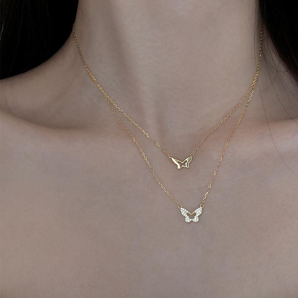 QQMALL Vòng Cổ Choker Hai Lớp Mặt Hình Bướm Đính Đá Lấp Lánh Dành Cho Nữ