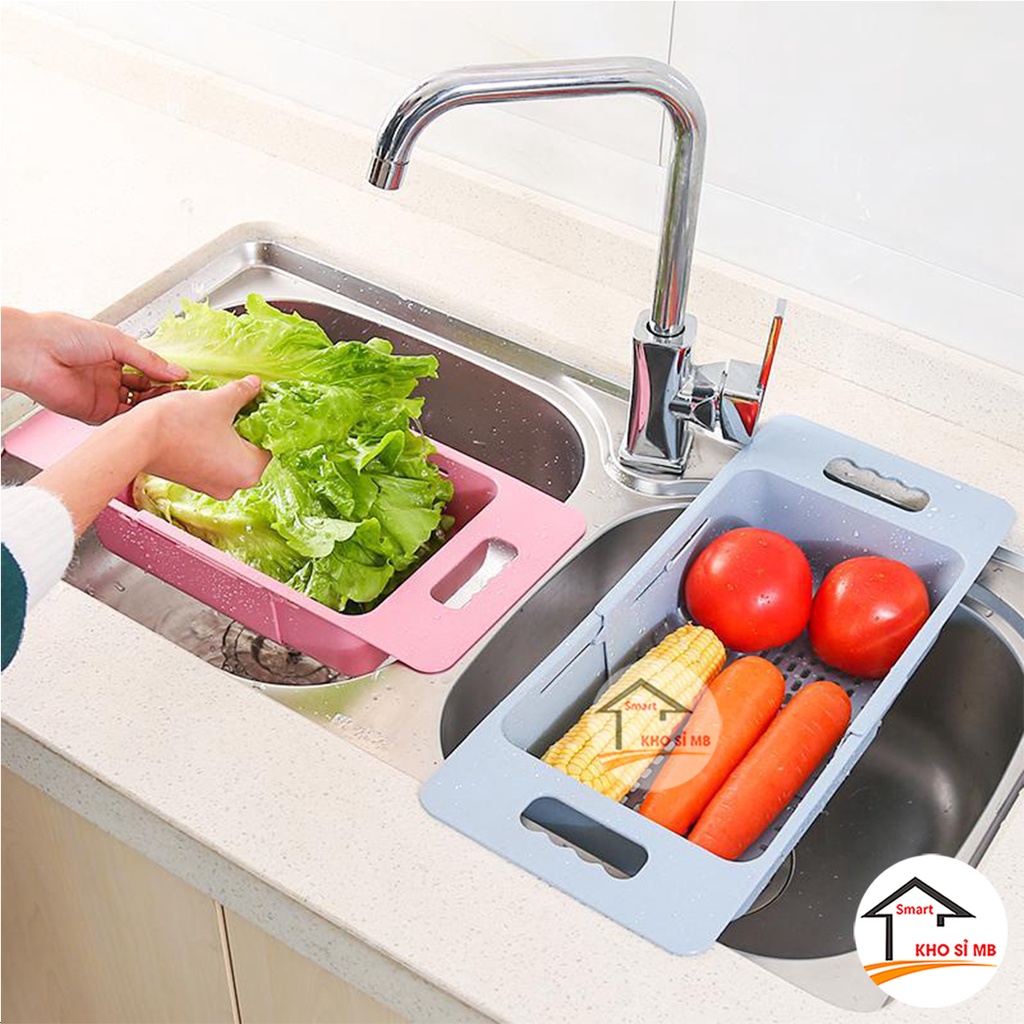khay để bồn rửa chén, bát đựng hoa quả, rau củ, bát đĩa, kệ nhựa đựng đồ đa năng có thể điều chỉnh độ dài kho sỉ mb