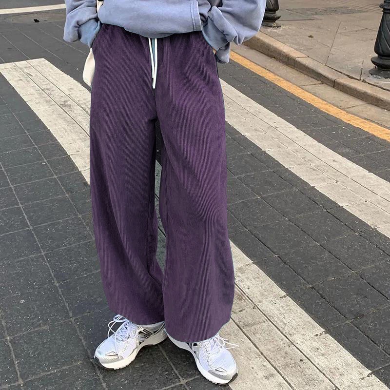 Quần nhung ống rộng phong cách thời trang Hàn Quốc cho nữ