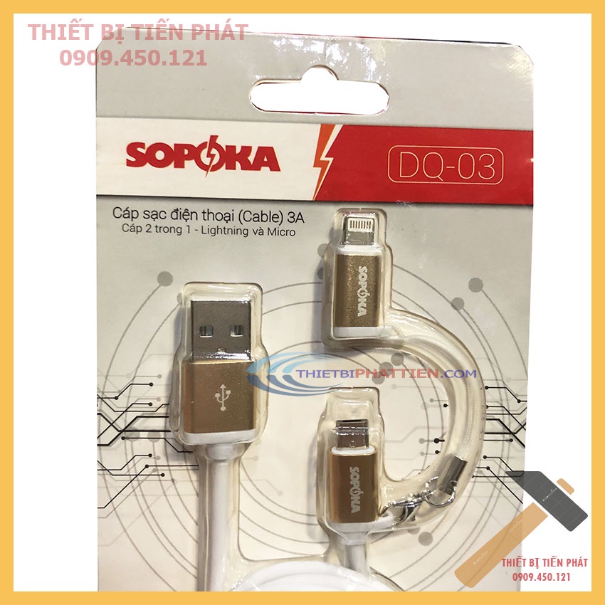 Cáp Sạc Điện Thoại 3A SOPOKA DQ-03 2 Trong 1 Lighting Và Micro Đa Năng