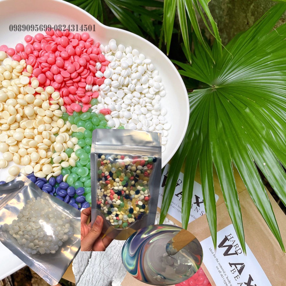 Mix màu 100G Sáp tẩy lông HARD WAX BEANS trộn đủ màu siêu bám lông Tặng que gỗ to