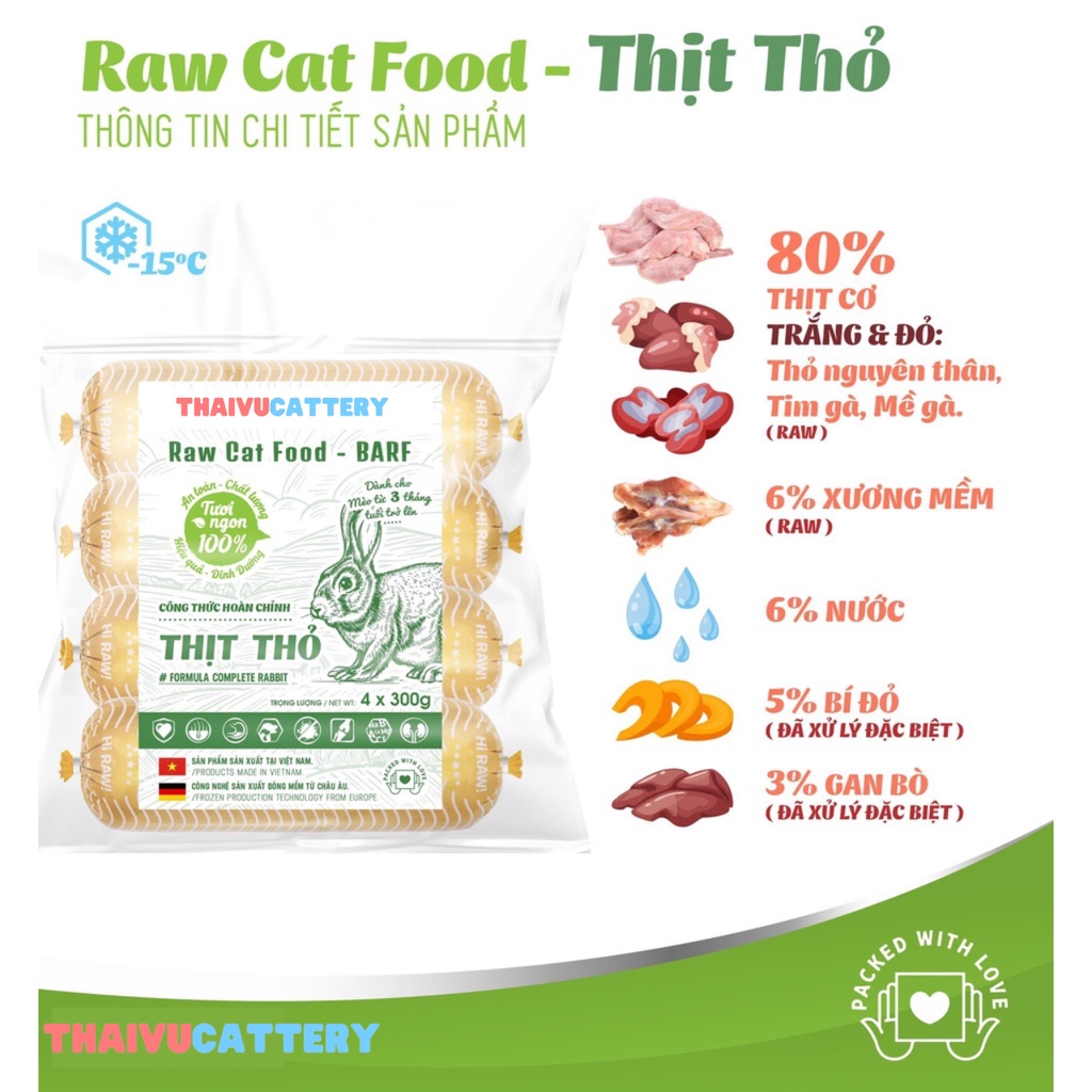 Thịt tươi sống cho mèo - Raw Cat Food chế độ ăn hoàn chỉnh - 1 thanh 500gr size cực to - Thaivucattery