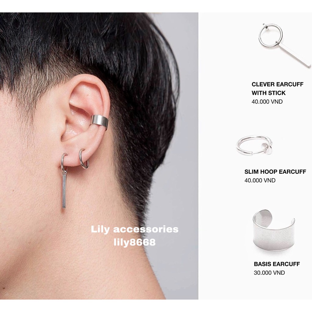 set gồm 3 chiếc kẹp tai không cần xỏ lỗ nam nữ - kẹp tai titan không gỉ không đen không dị ứng