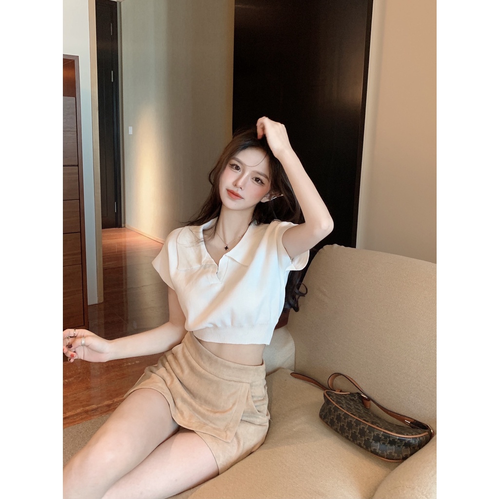 HUANG YOYO Áo Thun POLO Ngắn Tay Phong Cách Hàn Quốc Đơn Giản Thời Trang Dành Cho Nữ