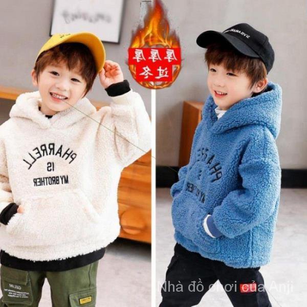 Children Velvet Sweaters Hats Children Baby Boys Velvet Children Hooded Thick Fake Fleece Children