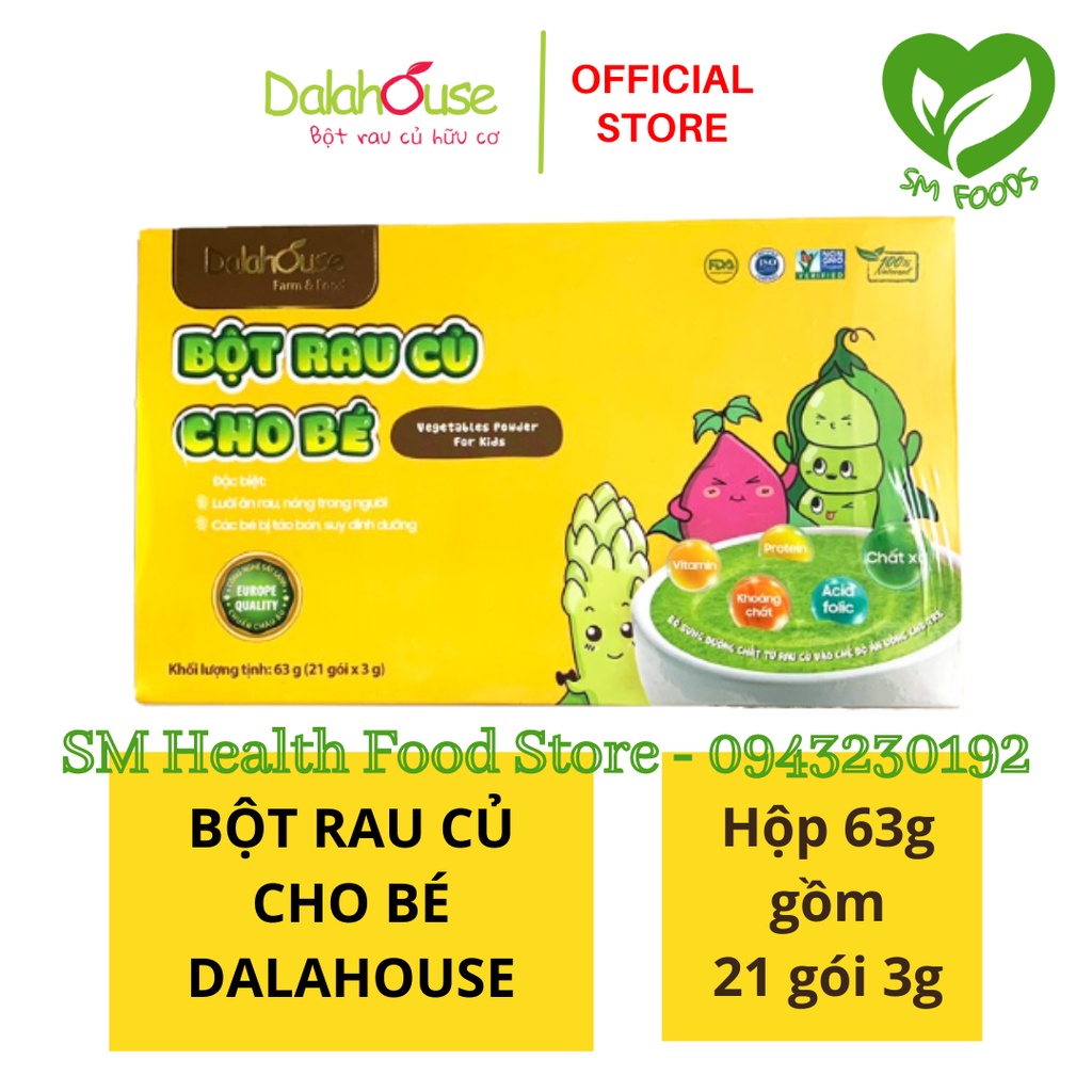 Bột Rau Dinh Dưỡng Cho Bé Dalahouse 63g (21gói*3g 7vị) - Bột Rau Củ Ăn Dặm Cho Bé