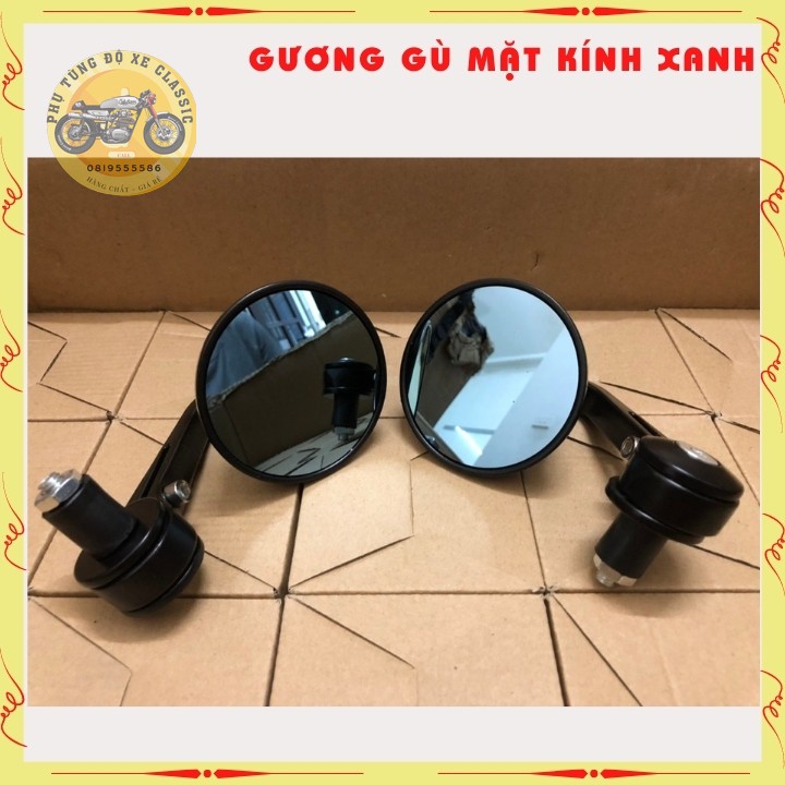 Gương gù tròn CLASSIC gương gù tay lái mặt kính xanh chống lóa, chất liệu nhôm cnc cao cấp