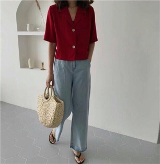 Áo sơ mi cổ vest croptop
