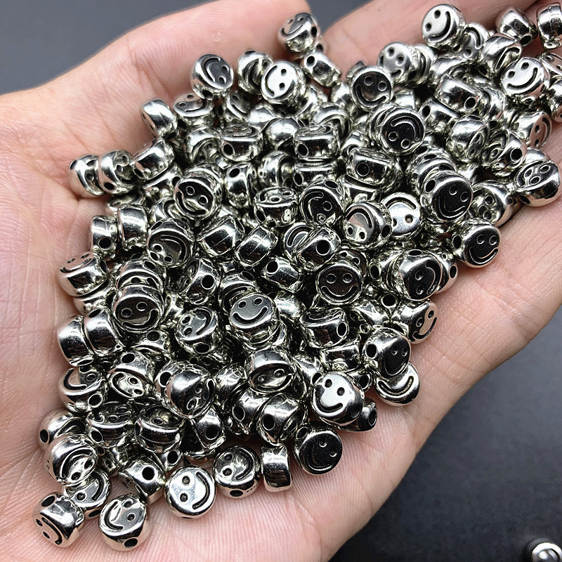 Set 100/50 hạt xâu lỗ hình mặt cười bằng acrylic màu vàng / bạc 7mm / 10mm dùng làm đồ trang sức thủ công