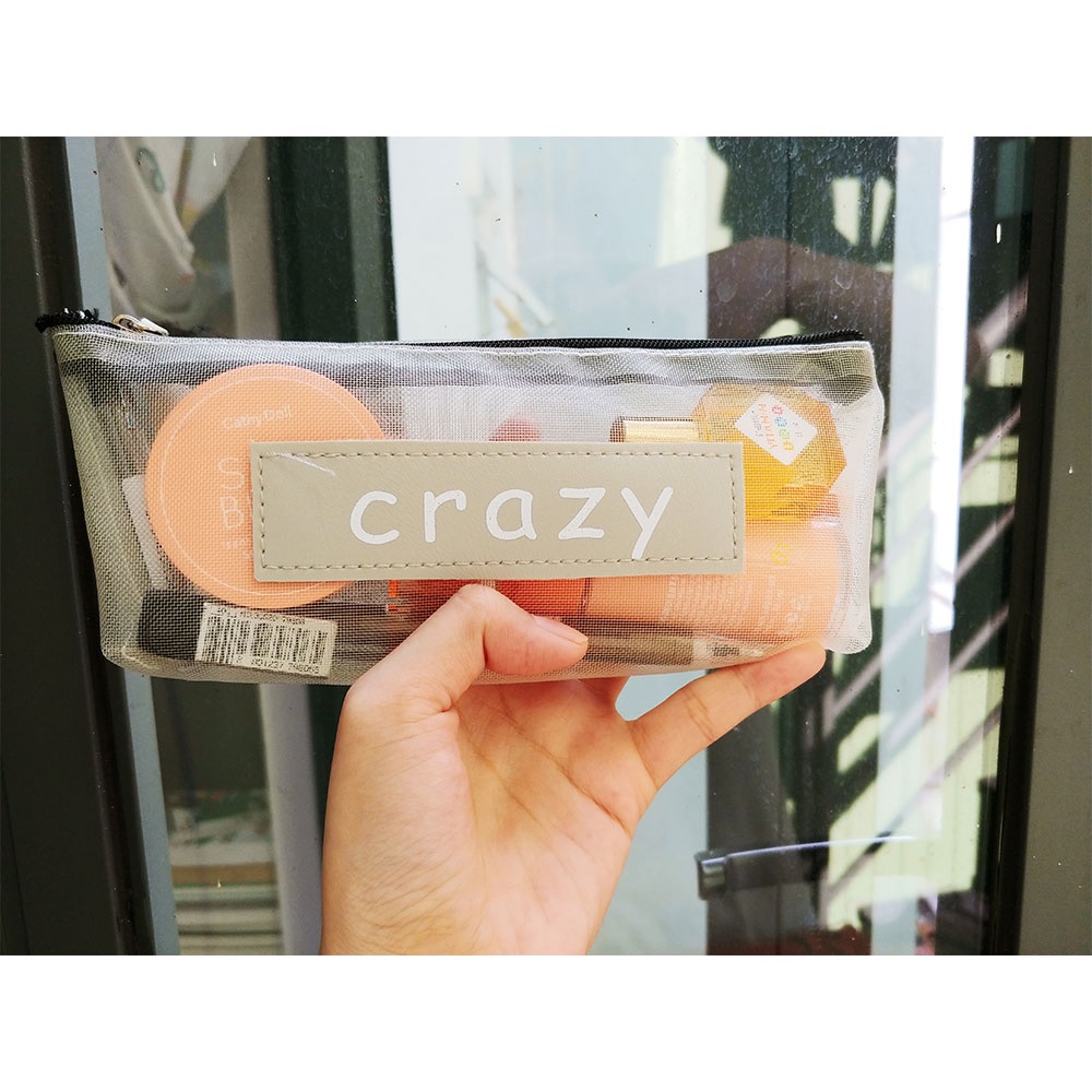 Túi đựng bút Crazy Hàn Quốc lưới trong cực đẹp, túi đựng đồ trang điểm nhỏ gọn